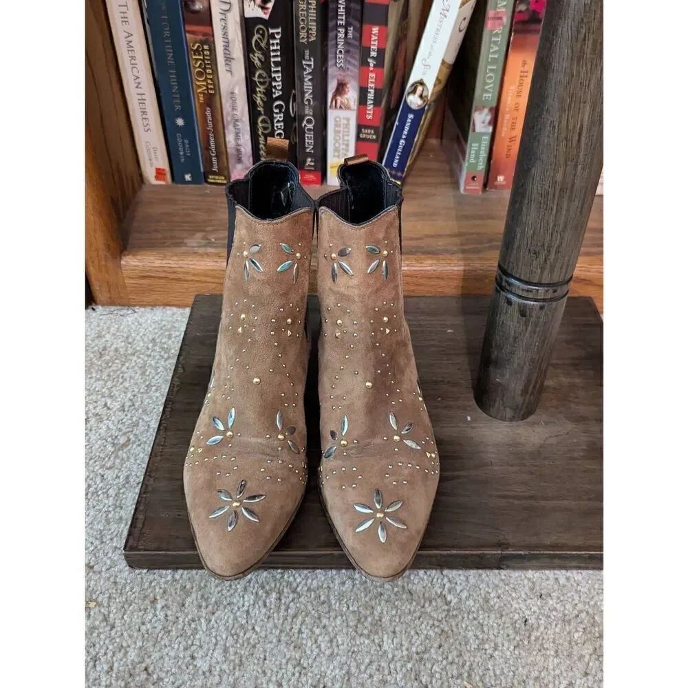 Maje Fiesty Brown Suede Studded Chelsea Boho Boots Women’s EU 37 U.S. 7